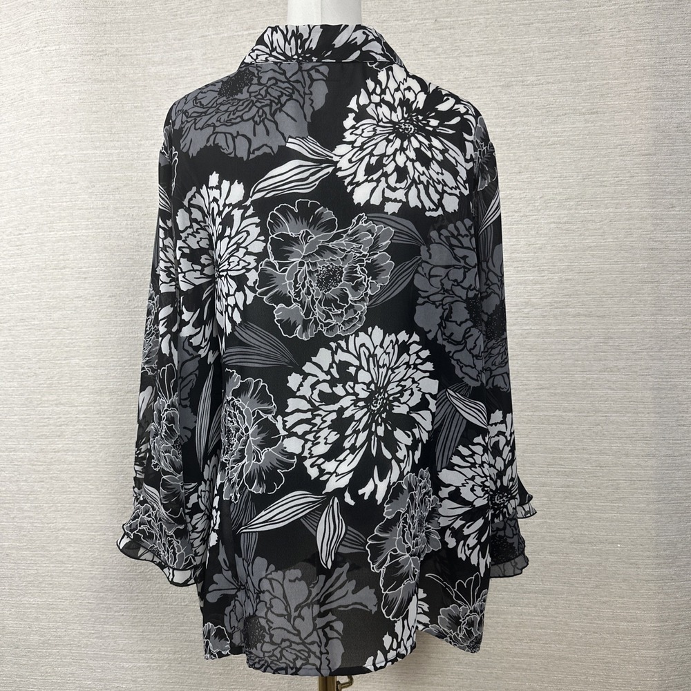 Sheer Floral Bell Sleeve Blouse Artsy Boho Lagenlook Layering Top 22/24 - Picture 5 of 11